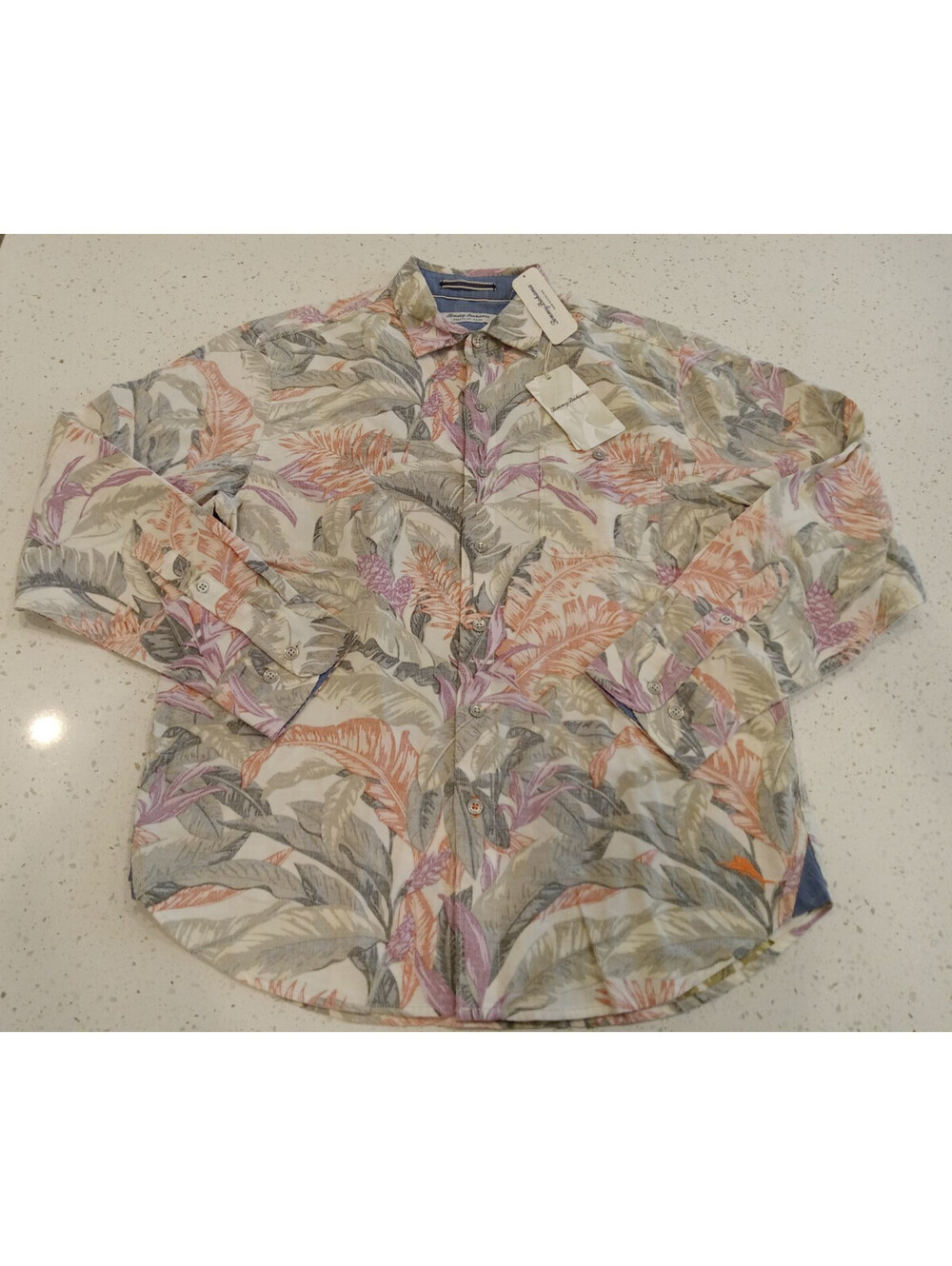 Tommy Bahama Coastline Cord Shirt Mens Medium Peach Floral Corduroy Button Down